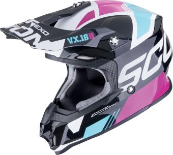 Scorpion Crosshelm VX-16 Evo Air Analog Metall Schwarz-Blau-Pink